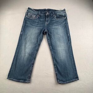 Vigoss Chelsea Capri Jeans Womens 13/14 Low Rise Y2K Cropped Blue Denim